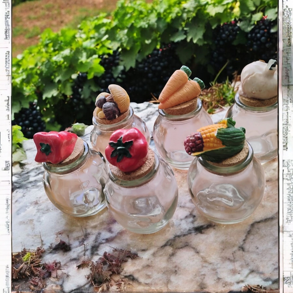 Glass Spice Jars with Assorted Vegetable Lids